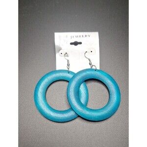 Blue Wooden Hoop Earrings